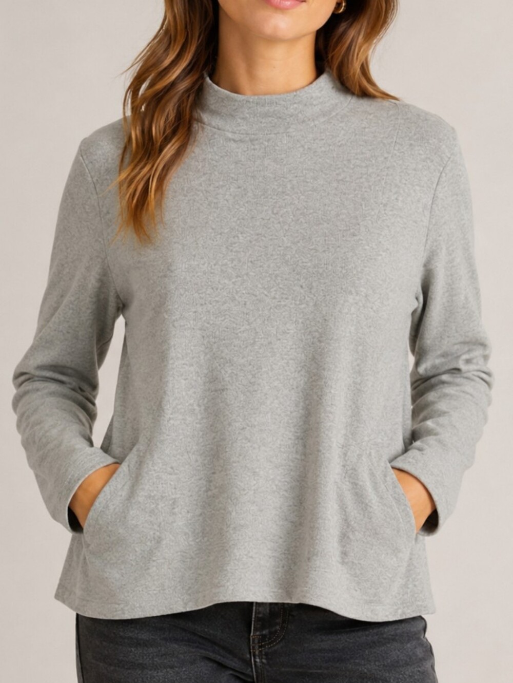 J. Jill Purejill Gray Crew Neck Pocket Sweater
